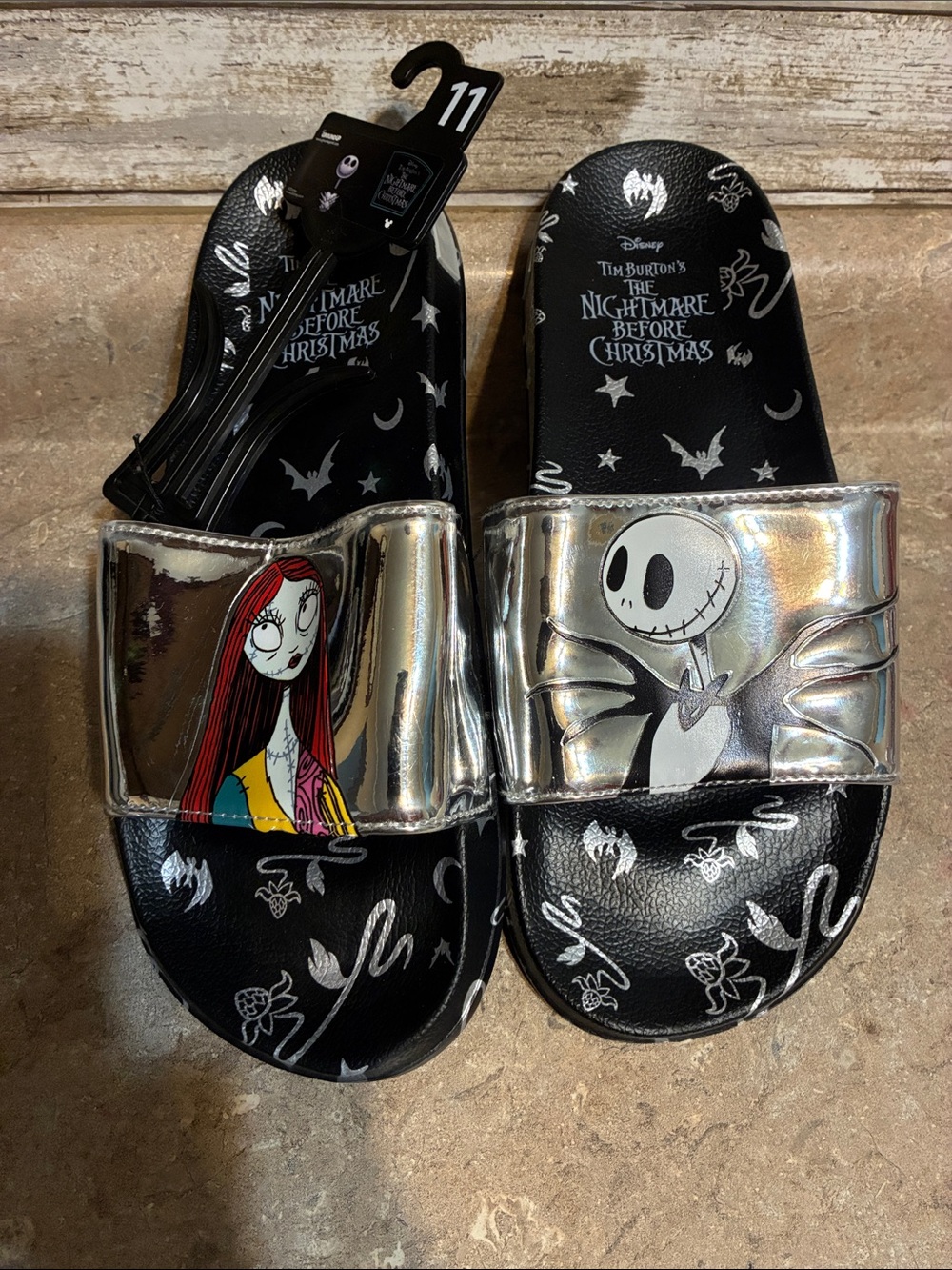 Disney The Nightmare Before Christmas Silver Jack & Sally Slide Sandals Size 11